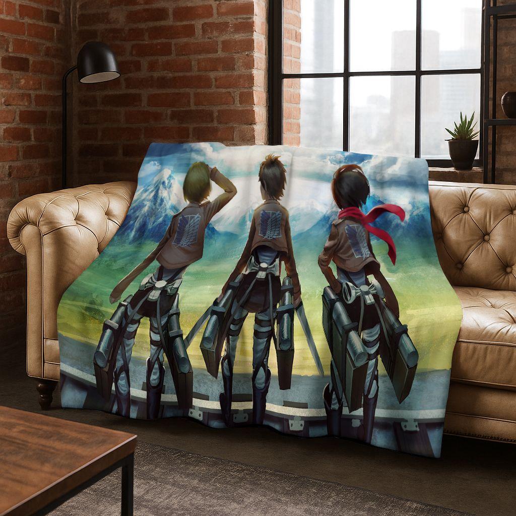 2026 New Anime Attack on Titan Eren Mikasa Cartoon Flannel Blanket,Cozy Soft Throw Blanket for Home Bedroom Bed Sofa Cover Kids