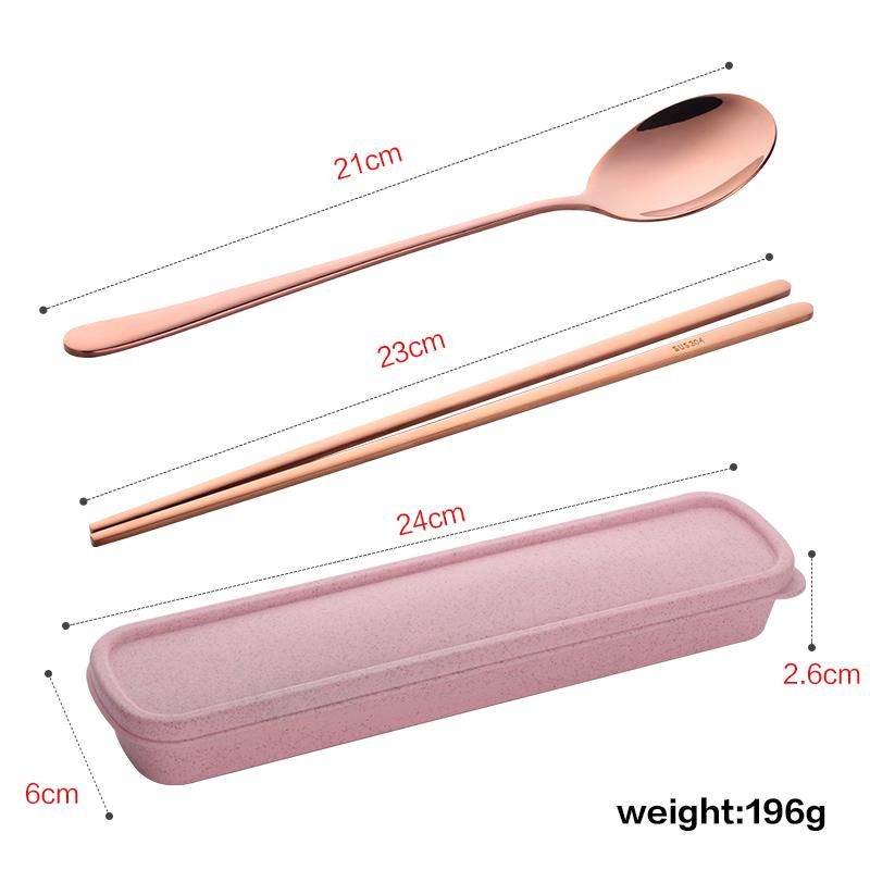 18/8 Korean Stainless Steel Food Chopsticks Spoon Set Long Handle Flat Non-Slip Chopsticks Dessert Spoon Dinnerware Set With Box