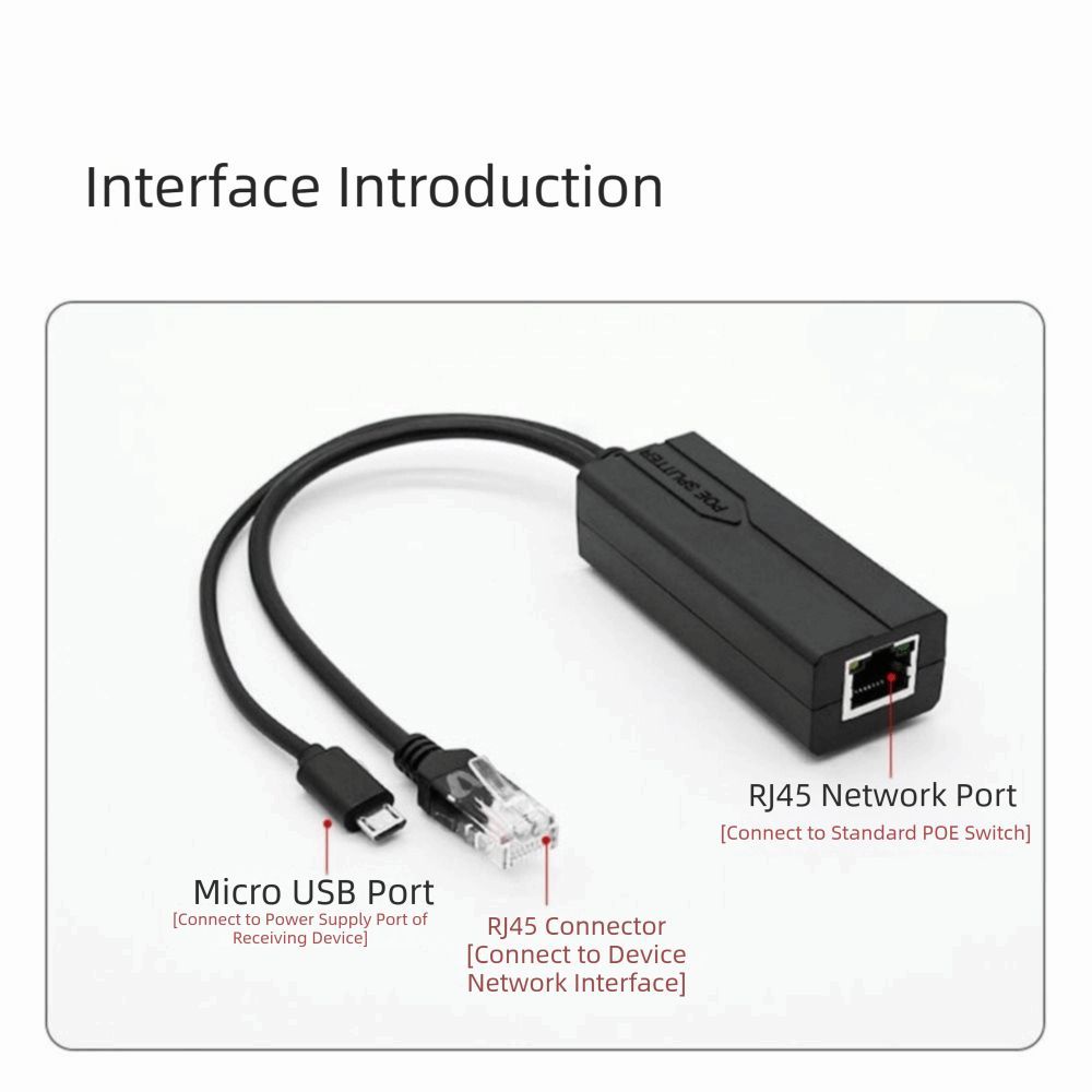100Mbps1000Mbps Gigabit POE Splitter 48V To 5V PoE To TYPE-C Splitter Active PoE Splitter  Cameras