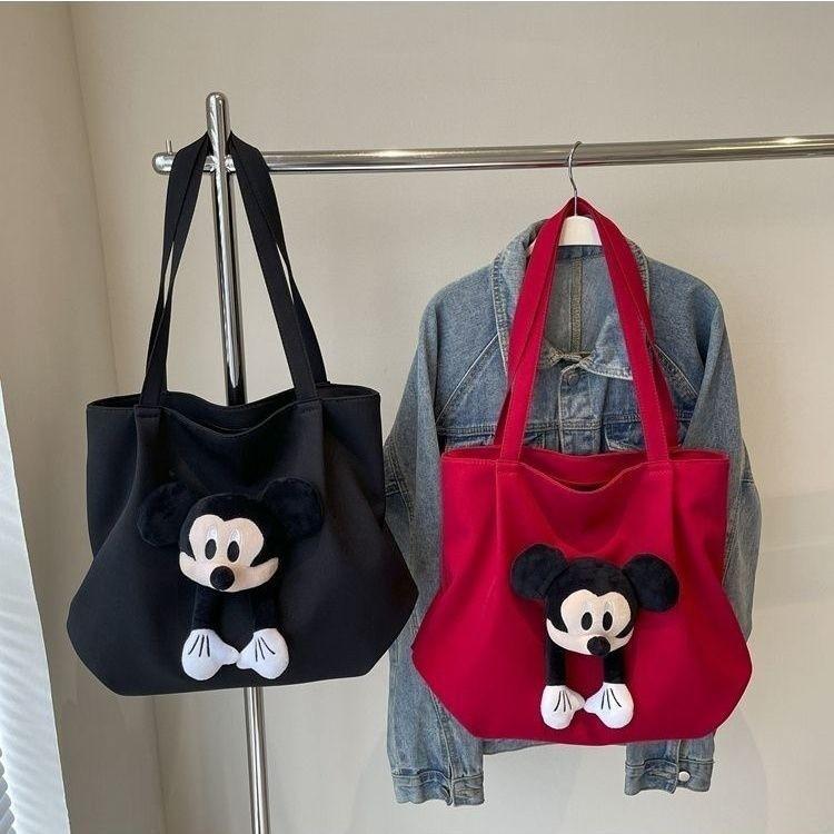 Mickey Mouse Donald Duck Canvas Tote Bag Large Capacity With Zipper Closure For Daily Use