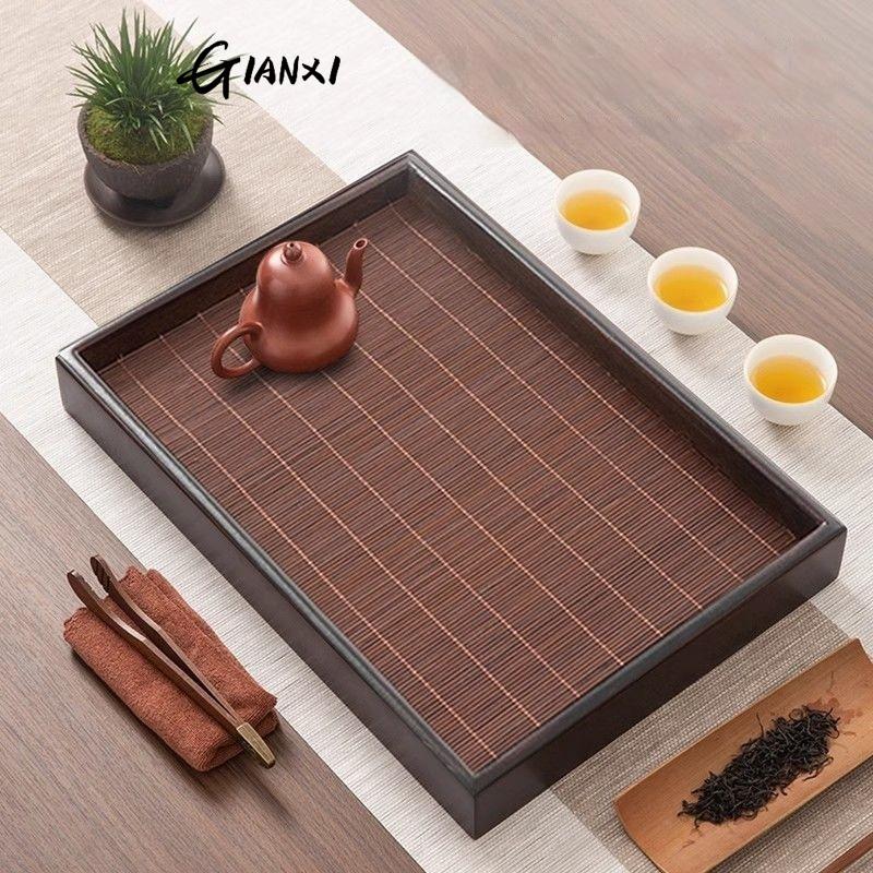 GIANXI Home And Kitchen Tea Tray Portable Dishes For Tea Ta Kawi Bamboo Rectangle Wooden Tray For Chaban Tea Table Serving Trays