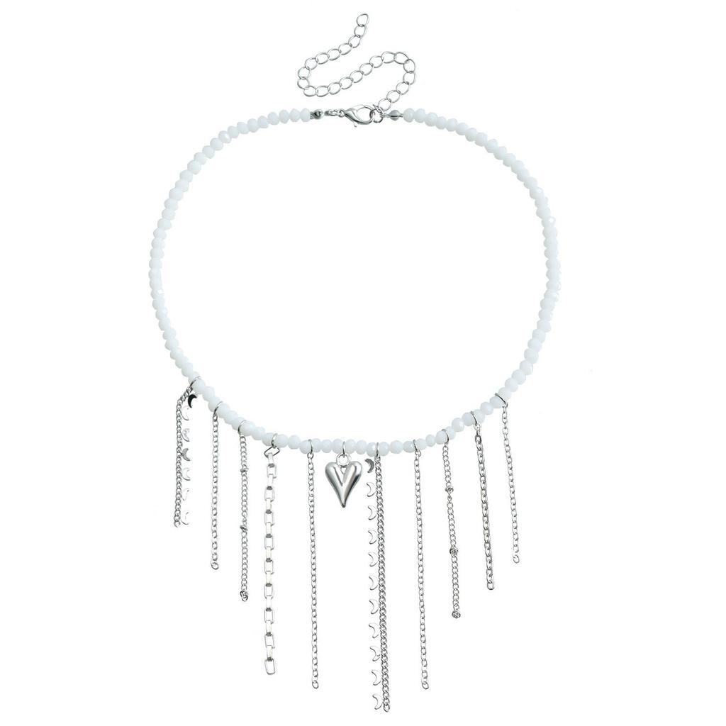 French Black Crystal Beaded Tassel Chain Necklace Personalized Design Versatile Love Necklace