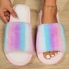 Fashion Mix Color Plush Home Slippers for Women 2025 Winter Open Toe Anti Slip Cotton Slippers Woman Indoor Flat Heel Plush Slides Lady