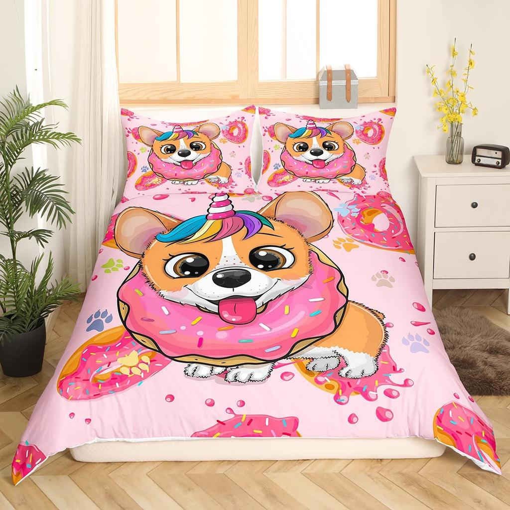 Colorful Dessert Comforter Cover Rainbow Donut Duvet Cover Girly Pastel Cake Bedding Sets Queen King Queen Size For Girls Kids