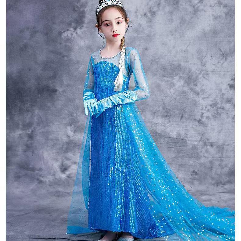 Girls Fashion: Frozen Elsa Dress - Summer Children s Elsa Floor-Length Dress - Cosplay Costume 100