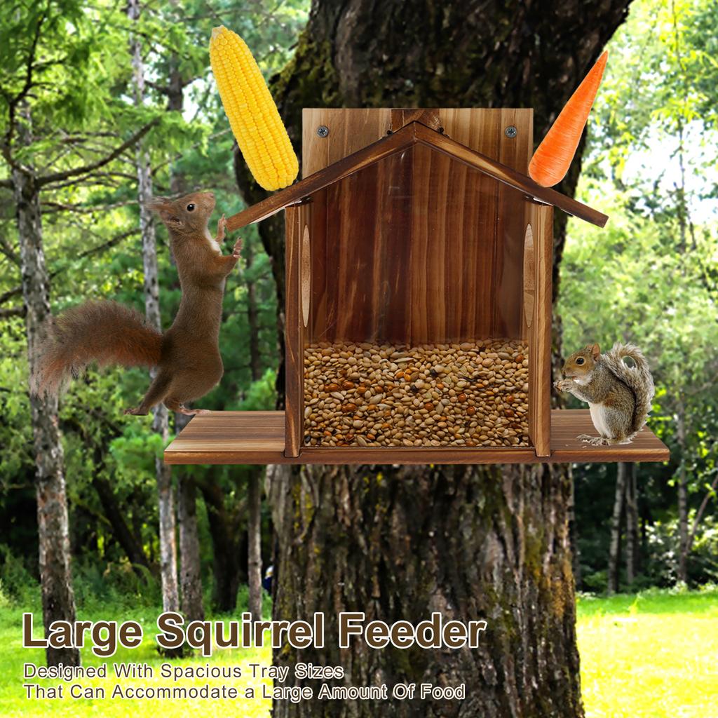 Squirrel Feeder For Outside Wooden Chipmunk Feeder Squirrel House For Corn, Peanuts Large Capacity Squirrel Feeding Stations