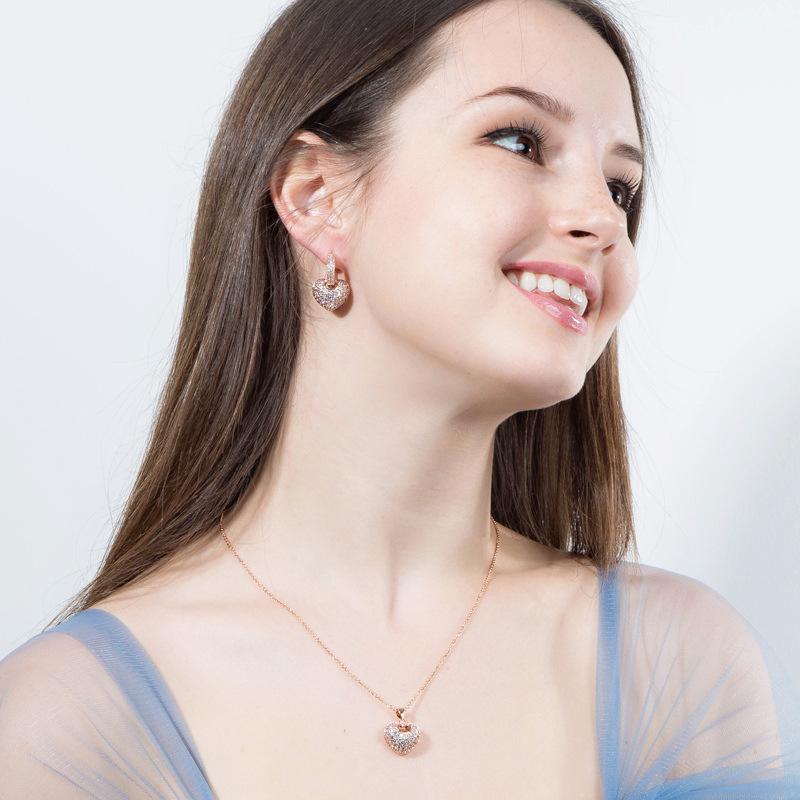 Carat Lovers Stea Cu Set Lanț Inimă Piersică, Colier Zircon Inimă Cu Diamante Complete, Cercei Și Cercei.