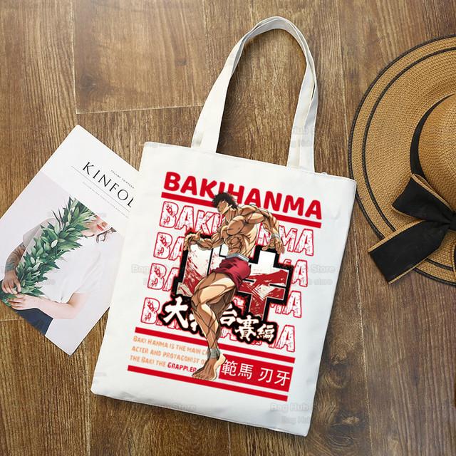 Yujiro Baki Hanma Canvas Shopping Shoulder Bag Eco Grappler Fighting Fighter Anime Handbag Tote Reusable Grocery Shopper Bags