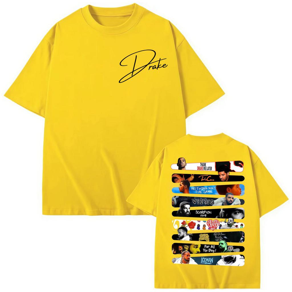 T-shirt Uomo Donna Stampa Double Sided Rapper Drake Moda Hip Hop Manica Corta T-shirt Estiva Cotone Larga