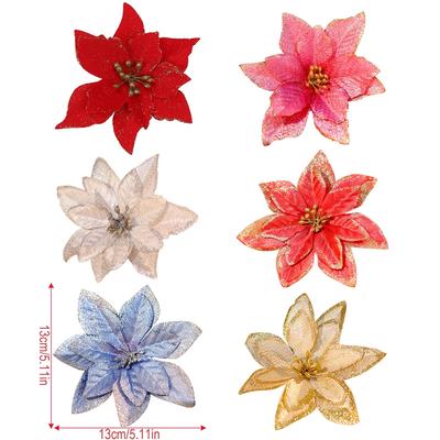 1Pcs Glitter Artificial Christmas Flowers Xmas Tree Ornaments Fake Flowers Christmas Ornaments New Year's Decor New Year Gifts