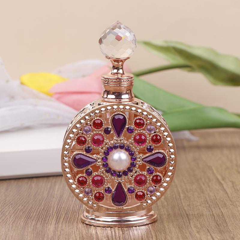 1Pc 12Ml Vintage Luxury Rhinestones Glass Perfume Bottle Essential Oil Bottle Storage Bottle Portable Cosmetic Empty Vials