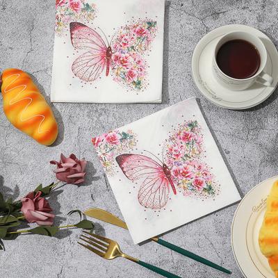 20 pièces Serviettes imprimées Papillon Serviettes carrées Nouvelles Fête de vacances Rassemblement Restaurant haut de gamme Spécial Serviettes jetables