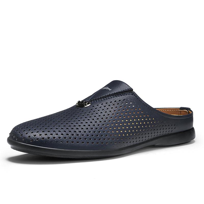 

Модные летние туфли Muller для мужчин, дышащие уличные прогулочные туфли, мужские нескользящие полутапочки, полые, для отдыха, ленивая обувь для прогулок 42 синий