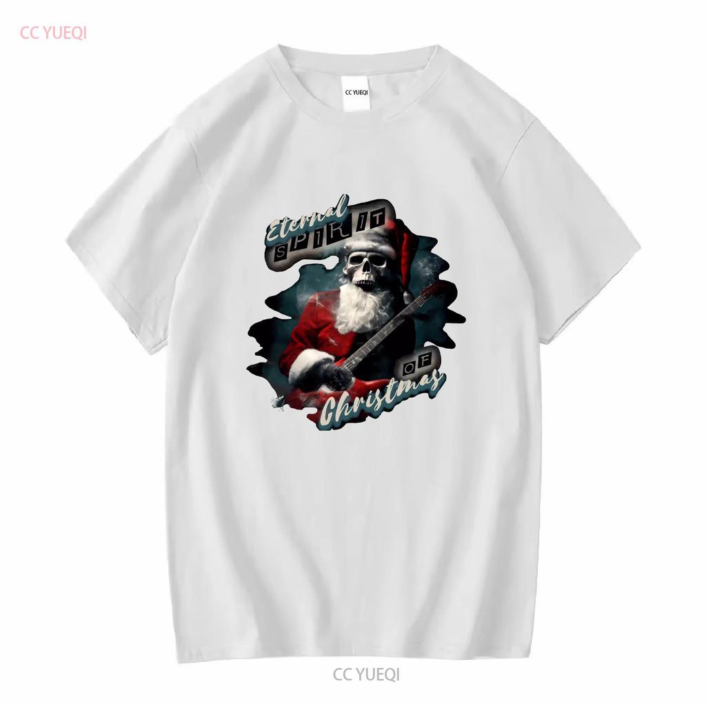 Eternal Spirit Santa Skull Christmas Rock Guitar Unisexs Cotton T Shirt Top Long or Short Sleeves Vintage Washed Versatile Casual