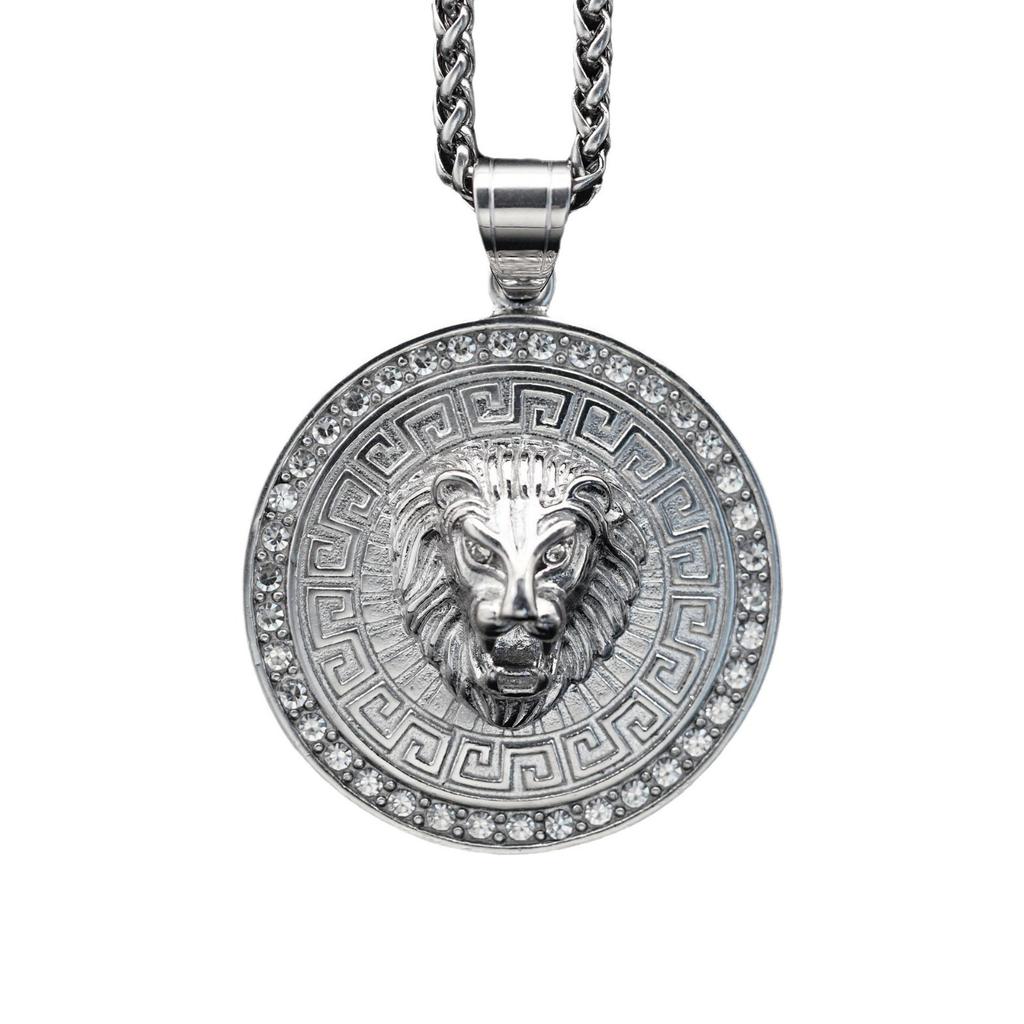 New Hip-hop Hiphop Jewelry Retro Rune Disc Lion Head Pendant Necklace