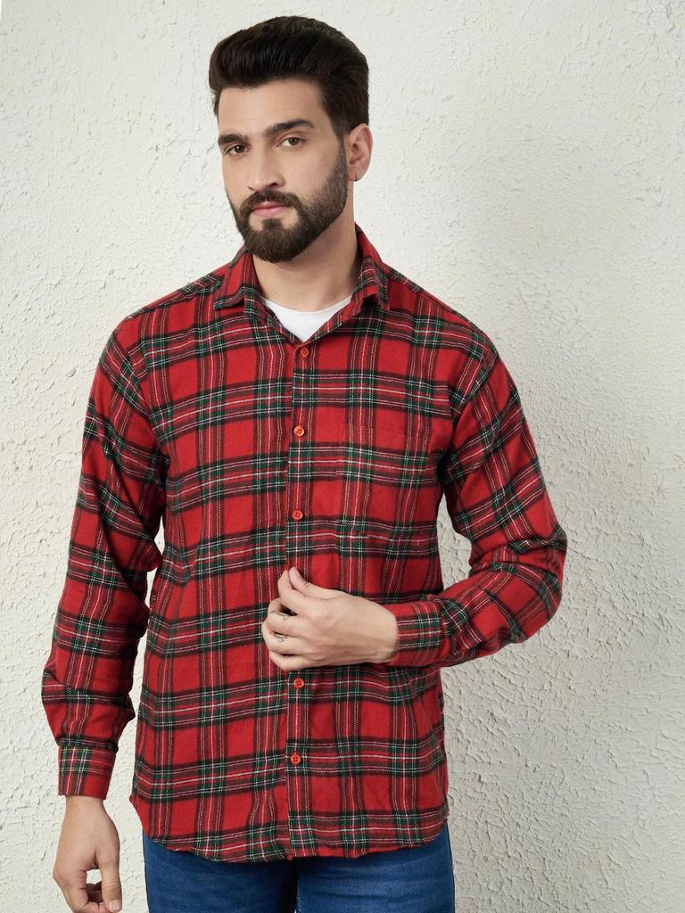 Red Tartan Combed Cotton Flannel Shirt – Long Sleeve, 180 GSM