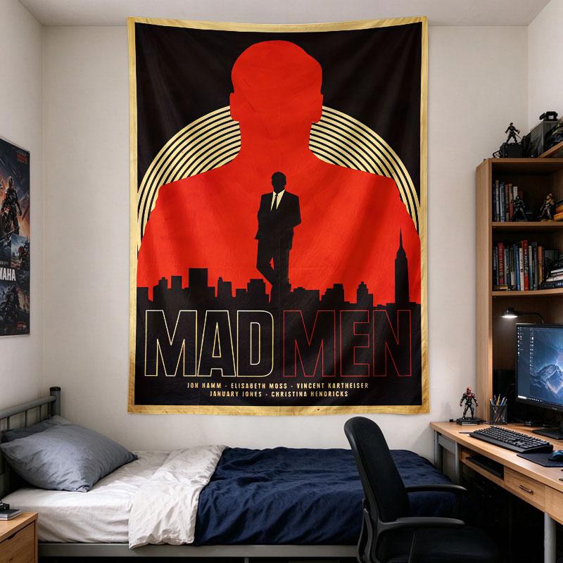 Mad Men Retro TV Poster Red Silhouette Man Against City Skyline