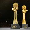 Customized Microphone Five-pointed Star Resin Trophy, Crystal Base Excellent Host Singing Talent Activity Competition Award, 1Pc