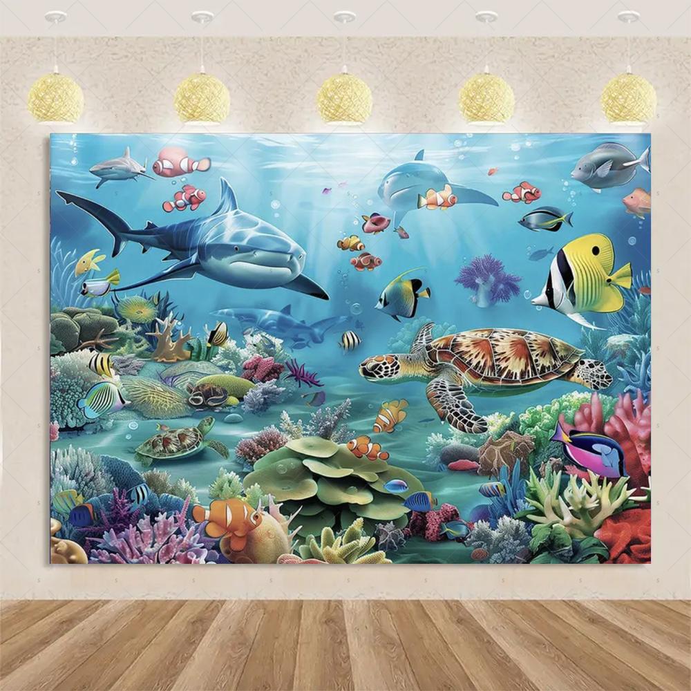 Marine Life Exploration Ocean Theme Series Birthday Party Decoration Background Cloth Gift Underwater Banner Photography Studio