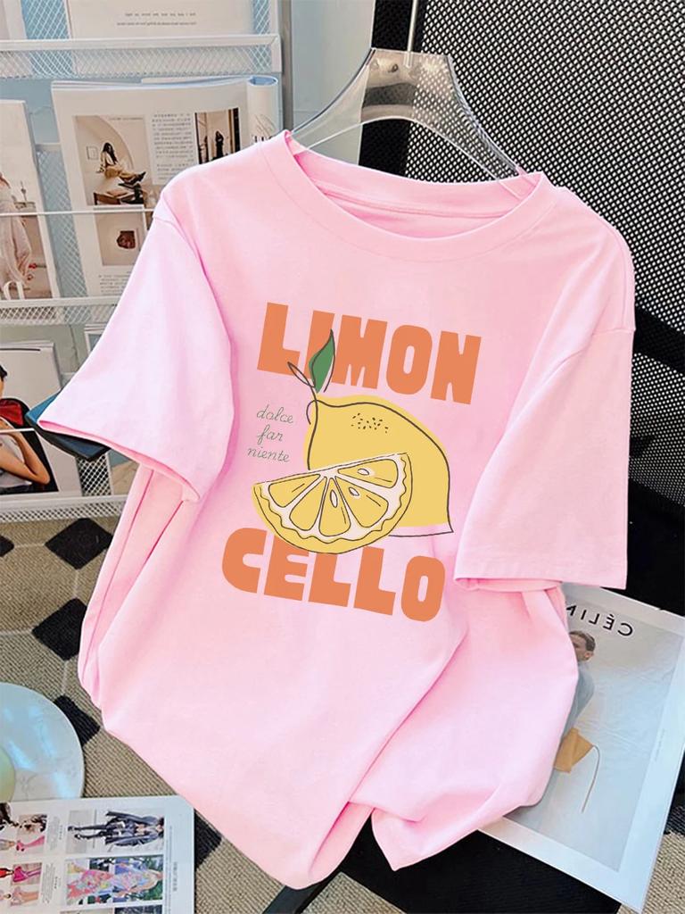 Lemon Cello Art Fruit Prints  Summer T-Shirt Women Tops O-Neck Soft Comfortable T Shirt Holiday Casual Women Clothes