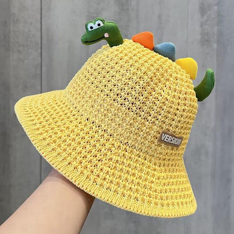 Pălărie de protecție solară pentru copii, de vară, cu plasă subțire, cu boruri largi, tip pescar, pentru băieți și fete, versatilă, cu dinozaur, de primăvară, pentru plajă, drăguță