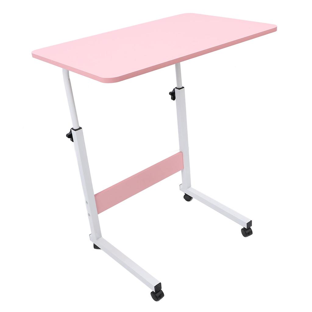 Overbed Table with Wheels Wooden Height Adjustment Mobile Standing Desk Rolling Laptop Cart C Shaped End Table for
