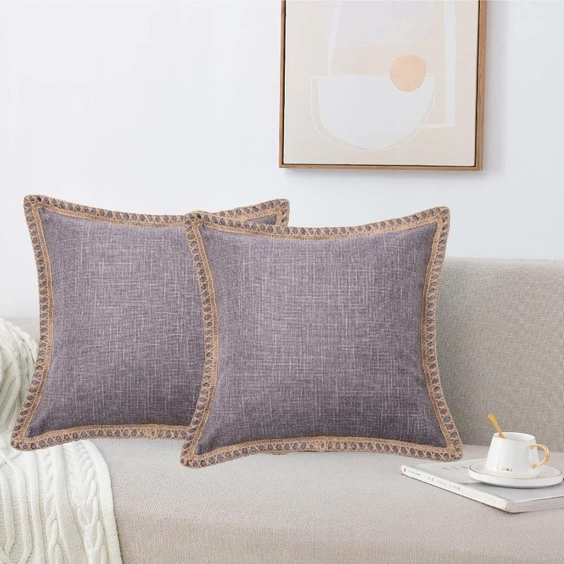 Deluxe Linen Trimmed Pillowcase Organic Burlap Fabric Sofa Cushion Case Textured Pillow Cover Luxury Home Decor