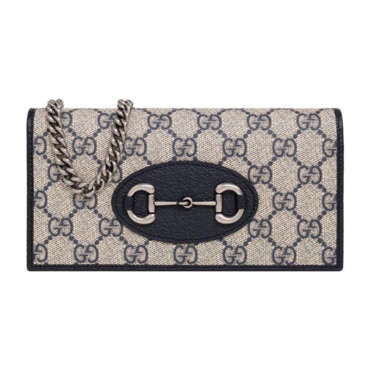 Gucci Horsebit 1955 GG Supreme Chain Wallet Beige Canvas Black Leather Silver Hardware Daily Use 621892-K9GSN-4075