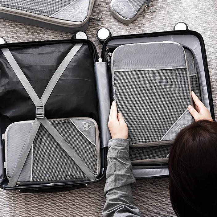 6PCS Travel Compressed Packing Cubes Travel  Storage Organizer Set with Shoe Bag Mesh Visual Luggage Portable Lightweight Suitcase Bag