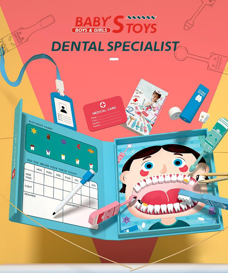 Children Doctor Toys Set Wooden Simulation Dentist Pretend Toy for Kids Early Education Tooth Role-playing Dental Medical Doctor