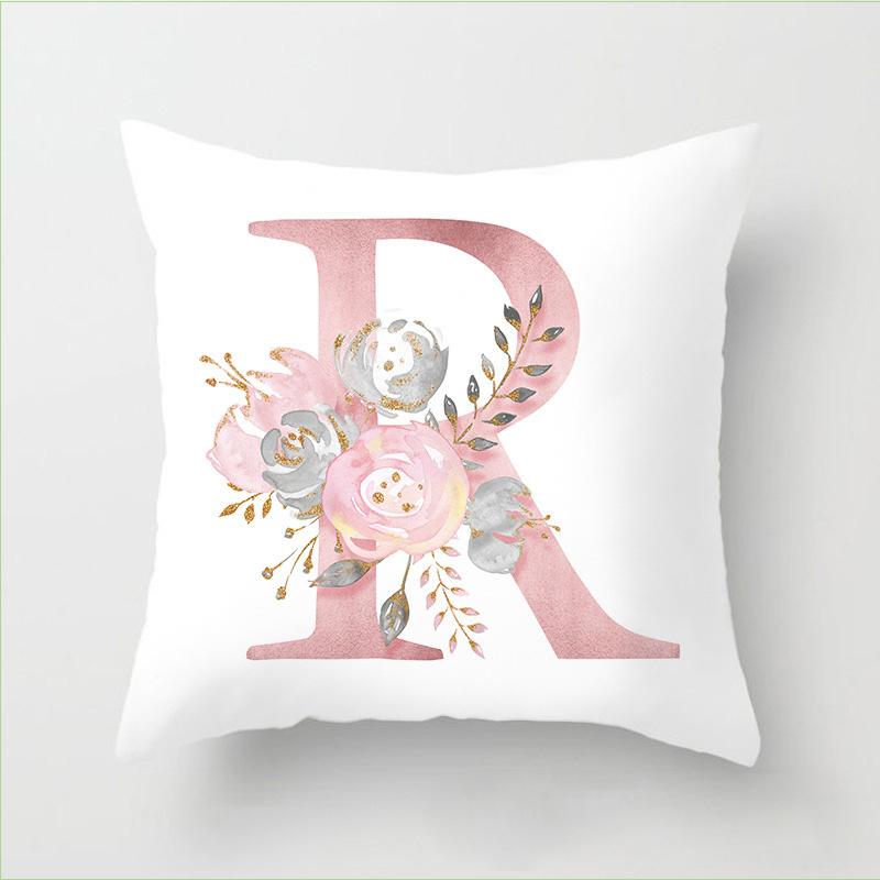 Letter Pink Floral Decoration Pillowcase Car Cushion Cover Pillowcase Sofa Cushion Decoration Living Room Home Decor Pillowcase