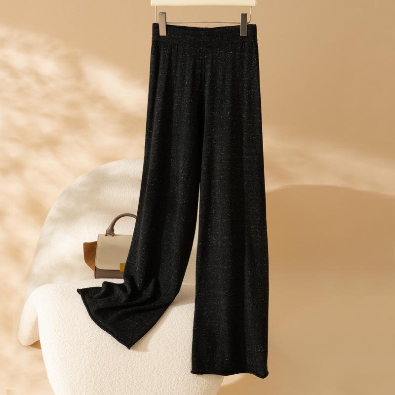 

Puyuan 2025 Autumn/Winter Women s Linen Merino Wool Wide-Leg Knit Pants - Casual Commute Style Large