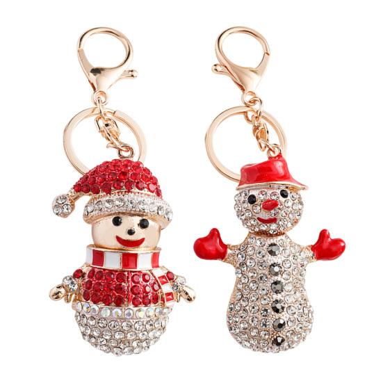 Yousheng Schlüsselanhänger Anhänger Funkelnde Strasssteine Schneemann Design Metall Schlüsselring Dekorativer Schlüsselhalter Freunde Taschenanhänger