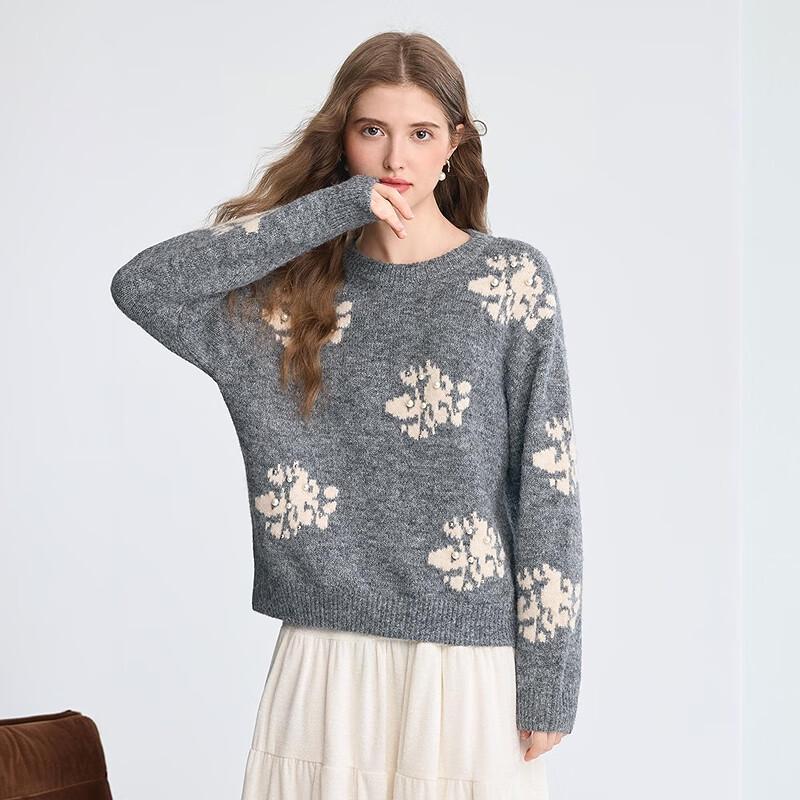 Betu Women's Jacquard Pearl Embellished Knit Sweater
