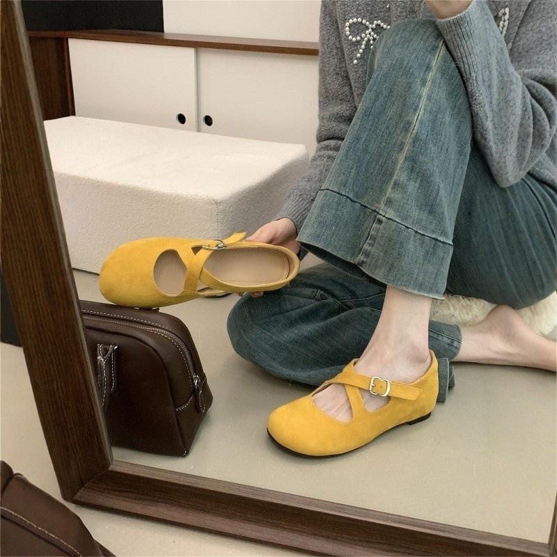 Inner heightening retro ballet shoes children's new cross strap fashion round head Mary Jane single shoes