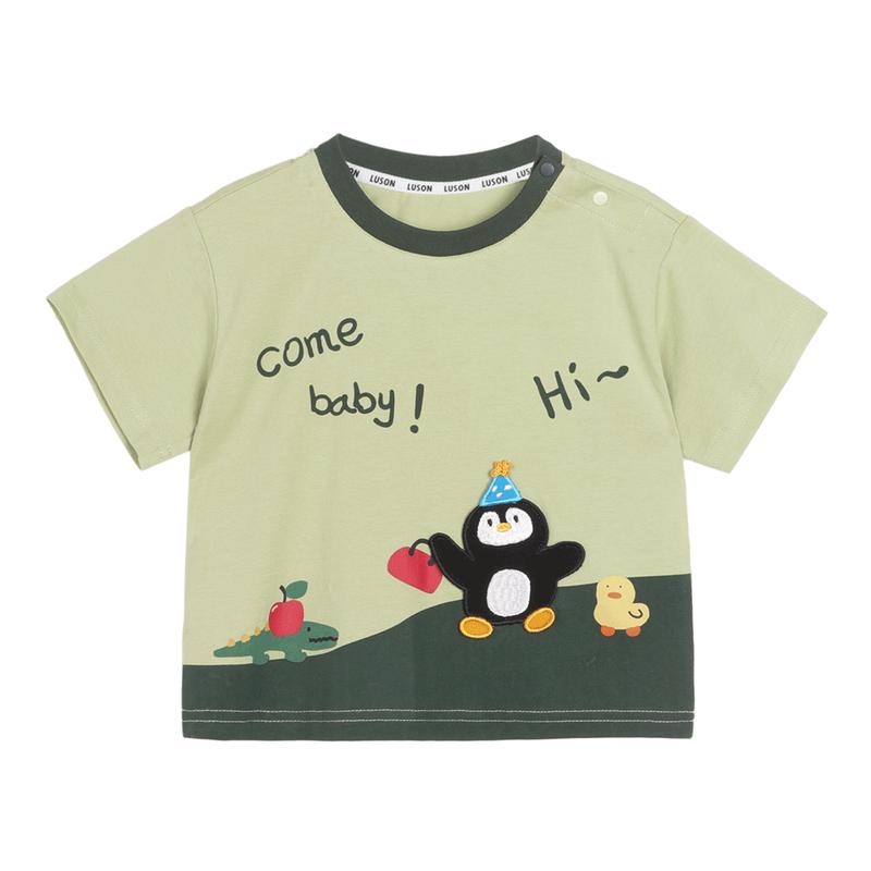 LUSON Baby Boys' 2025 Summer Color-Block Cotton T-Shirt