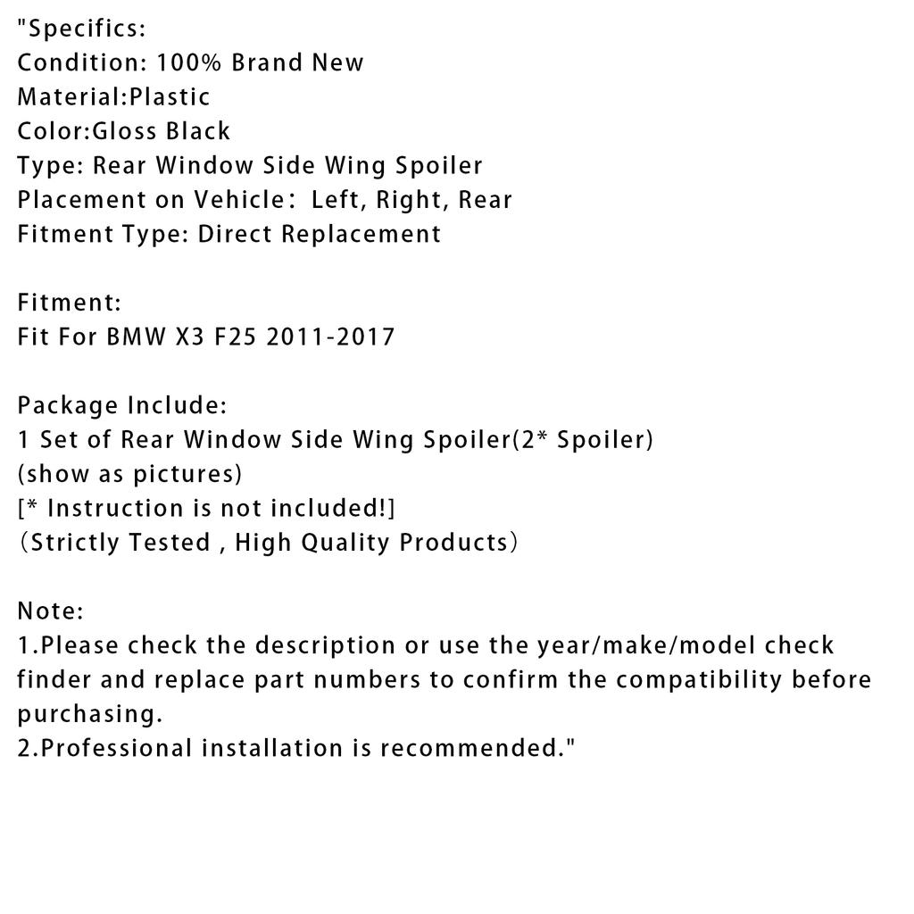 Gloss Black Pair Rear Window Side Wing Spoiler For BMW X3 F25 2011-2017