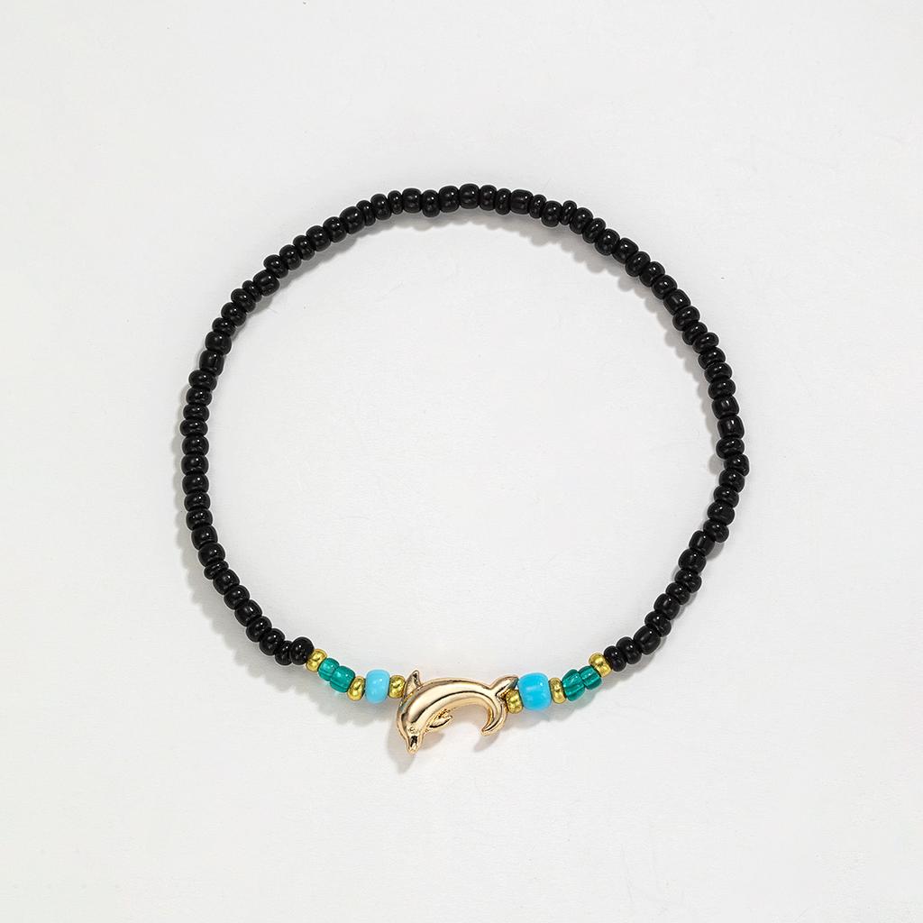 Bohemian style colorful rice beads mixed with little dolphin beach women's anklet