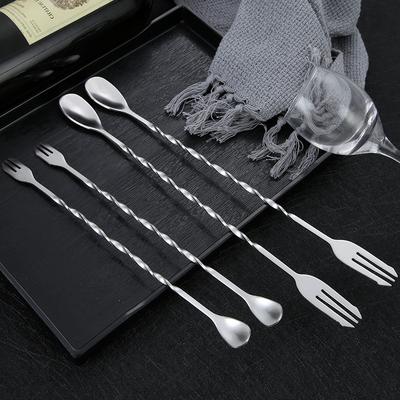 304 Stainless Steel Long Handle Bar Spoon Dual-purpose Mixing Fork Ice Cocktail Coffee and Tea Tableware Spoons Kitchen Dining