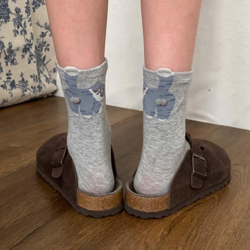 1 Pair Ladies Cute Cat Socks Women 3D Cat Socks Quirky Socks Spring Autumn and Winter