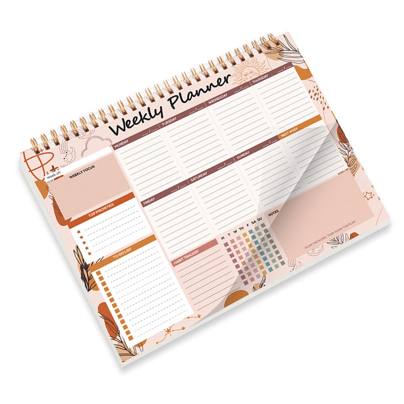 

Блокноты-планеры на пружине, Еженедельник, Академический планер, 104 страницы, без дат для еженедельного планирования и составления расписания B