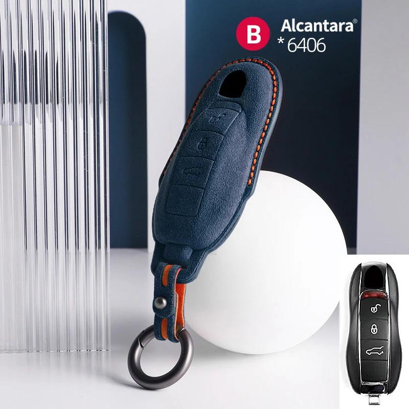 Alcantara Car Key Case Cover For Porsche Panamera Spyder Carrera Macan Cayman Cayenne 911 970 981 991 Accessories