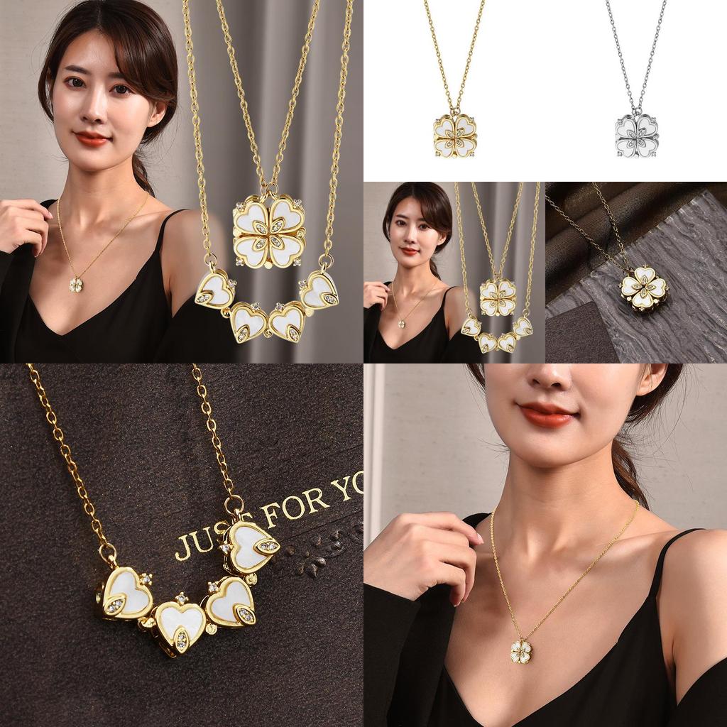 Stunning Korean Style Titanium Steel Four Leaf Clover Heart Necklace Ideal Gift For Her