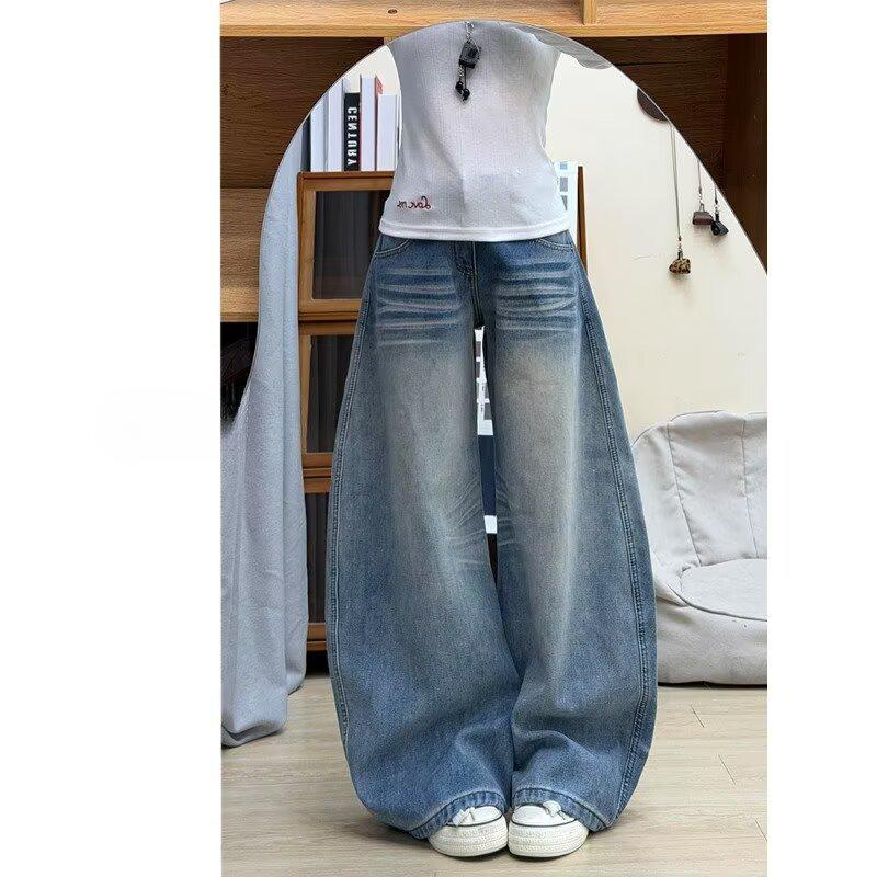 

Women s Wide-Leg Retro Jeans: Spring/Fall Slimming Loose A-Line Straight Pants 3XL