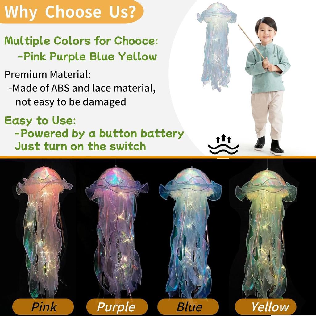 4 Pack LED Jelly-Fish Lamps, Hanging Glitter Iridescent Jelly-Fish Lantern, Home Office Room Decoration, Birthdays Halloween Christmas Gift for