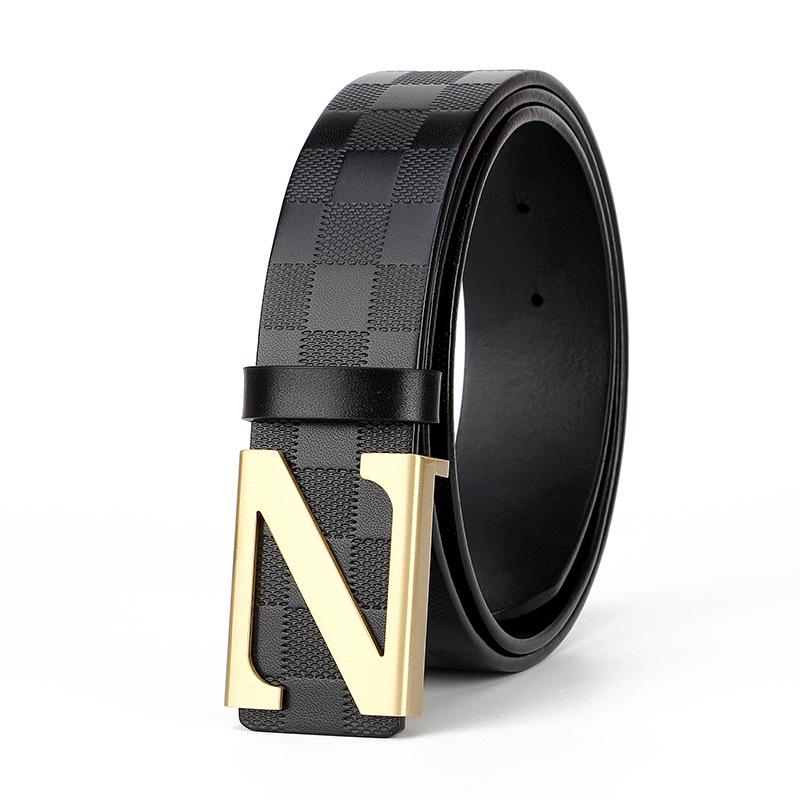 Men's Youth Plaid Leather Belt with Z Copper Buckle - Genuine Cowhide, Easy to Wear