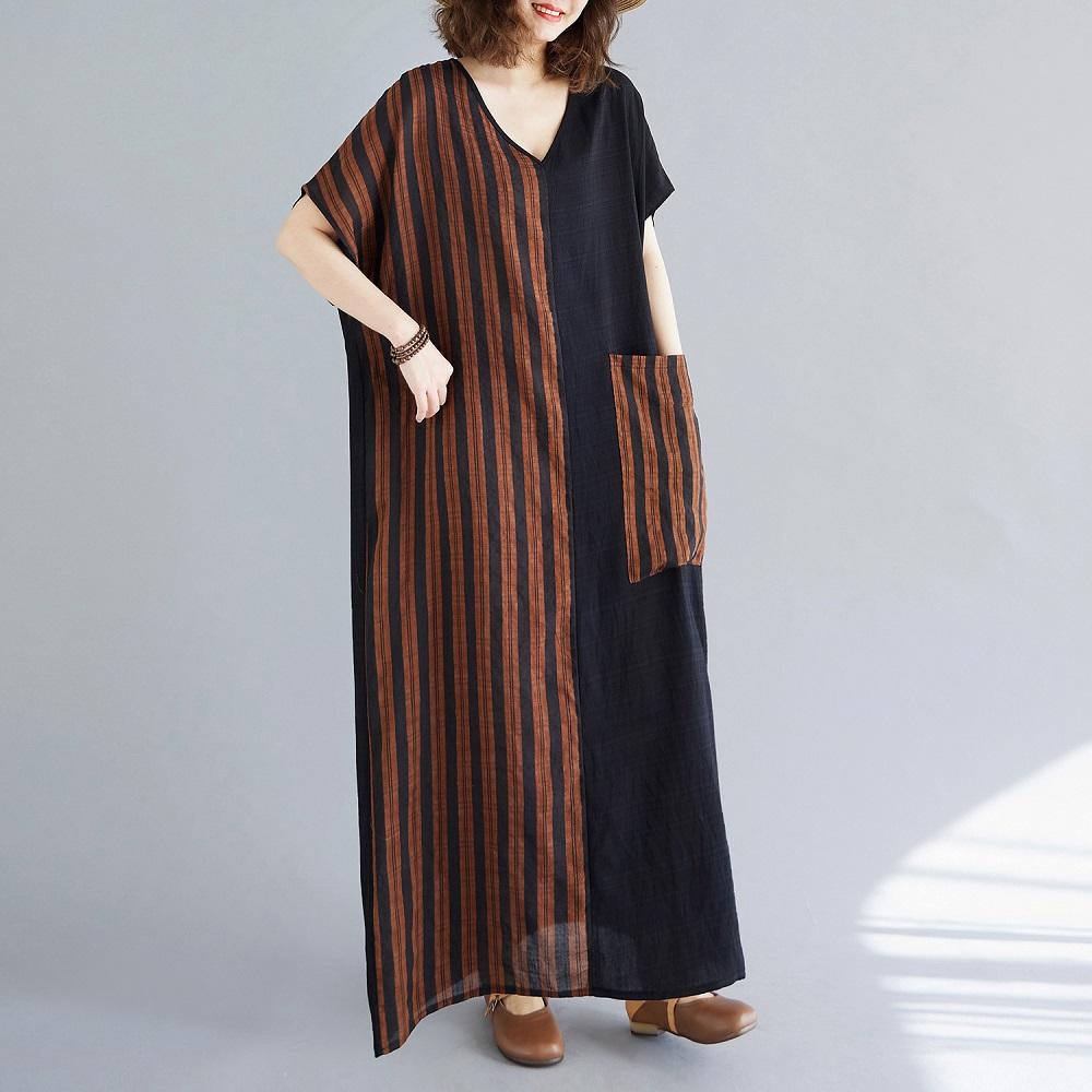 Short sleeve Plus size vintage Patchwork new in dresses for women casual loose long summer dress