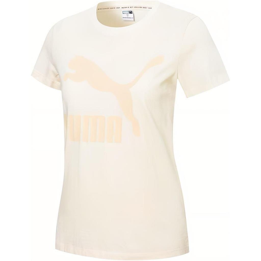 Puma Running Training Casual Print Round Neck Short Sleeve T-Shirt Women Tops Off-White 532282-99