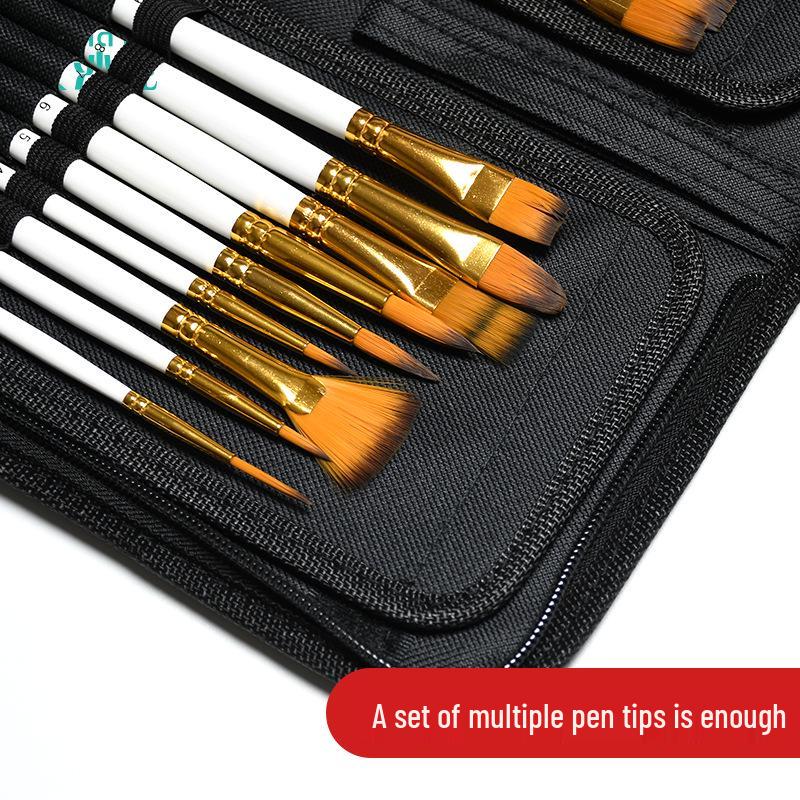 Aishake 15-Piece Nylon Hair Paint Brush Set with Black Canvas Bag and Sponge Scraper