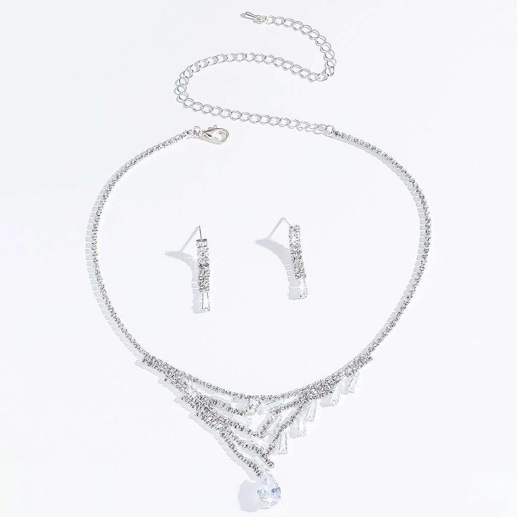 3PC Women's Fashion Design Tassel Necklace Earrings Zircon Set, Suitable for Wedding, Party, Festival Gifts